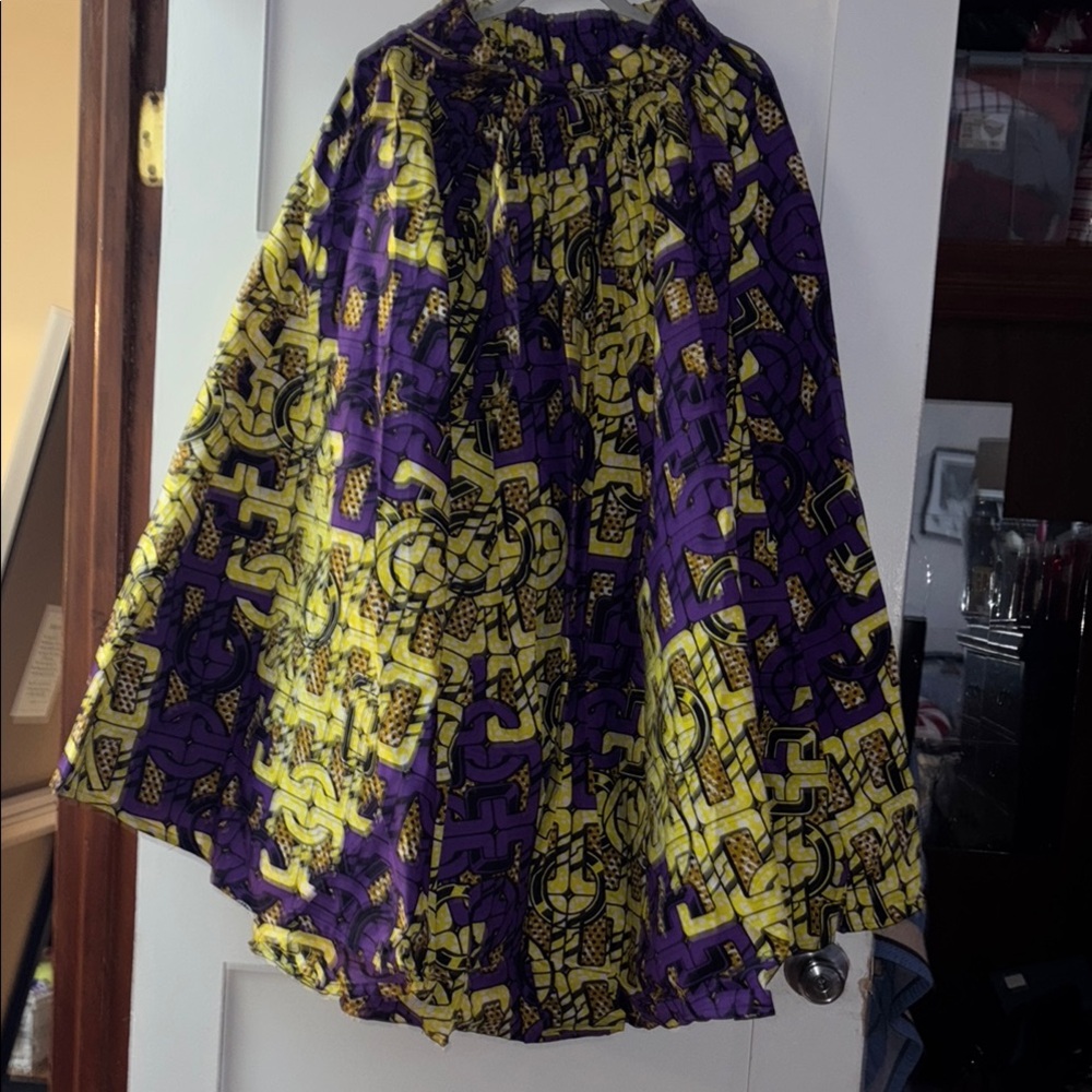 Purple and Yellow Patterned African Women's Skirt & head wear